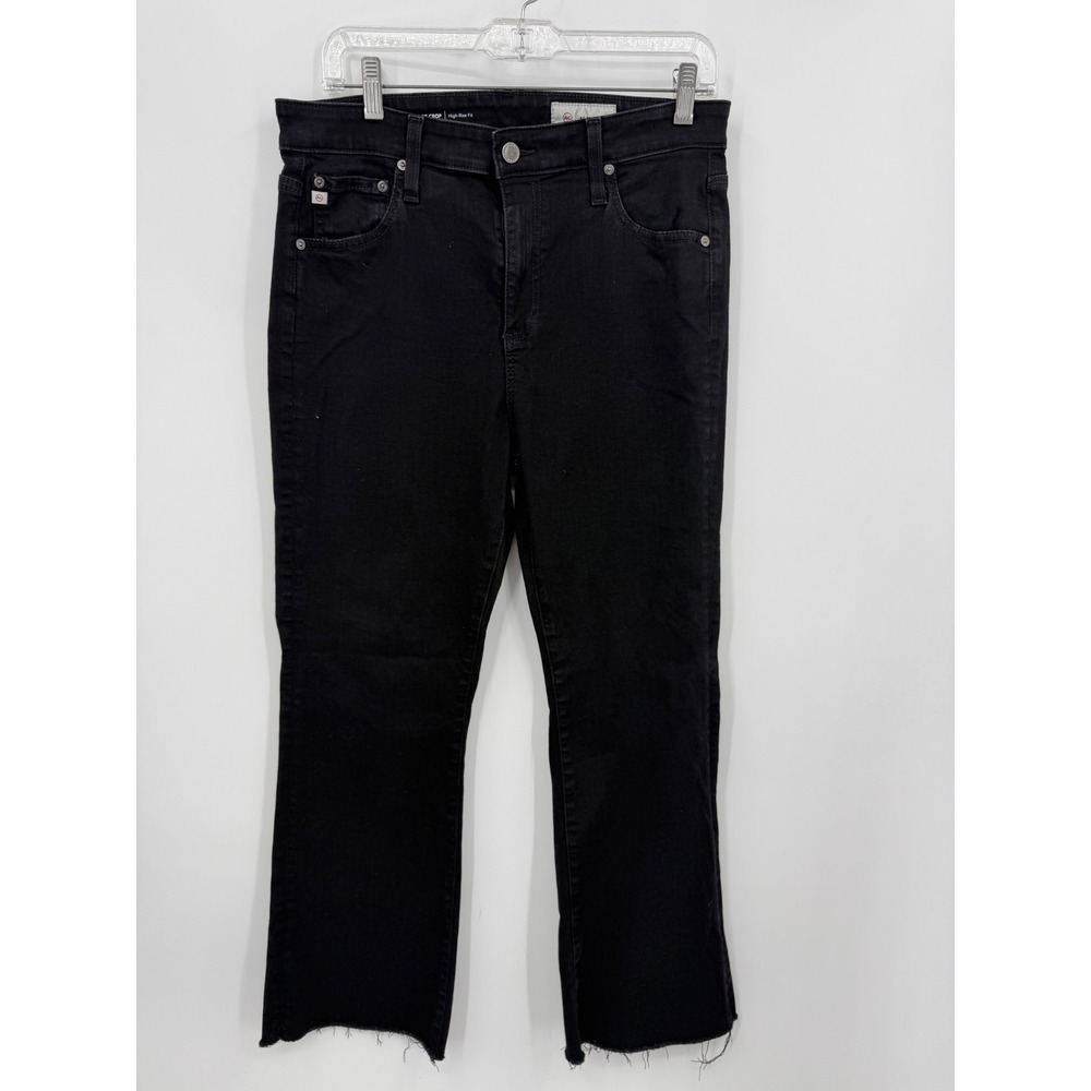AG Adriano Goldschmied Farrah Boot Crop Jeans 32 Black High Rise Frayed Hem